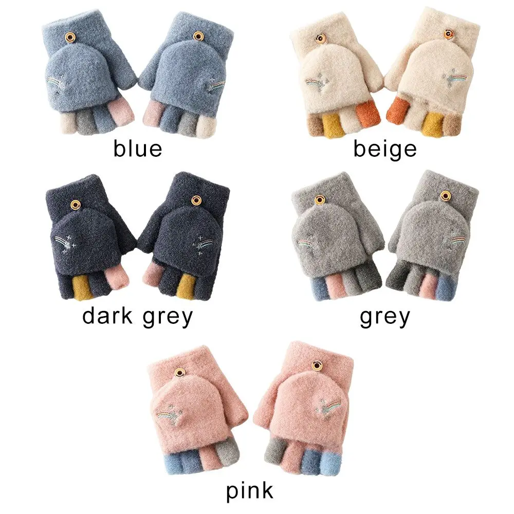 Autumn Winter Gloves Cute Knitted Flip Fingerless Gloves Touch Screen Half Finger Warm Gloves