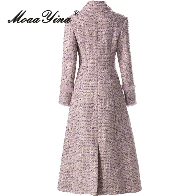 MoaaYina Fashion Designer Autumn and Winter Women's Coat Long-Sleeved Double breasted Streetwear Pink Plaid S-3XL Overcoat