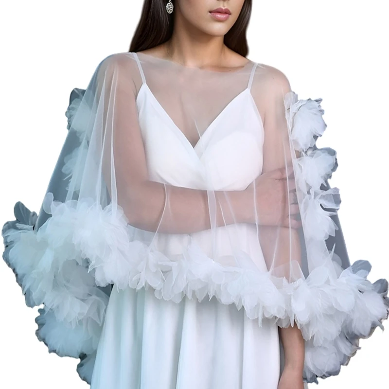 

Graceful Bridal Shawl for Special Event Wrap Shawl White Sheer Accessories