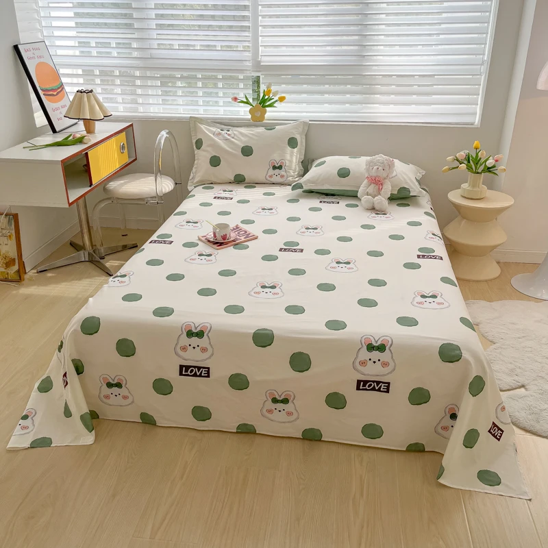 Green Polka Dots Flat Sheet Bubble Design Modern Pattern Print Cotton Bedding Set Comfortable Top Sheets Decorative Bed Sheet