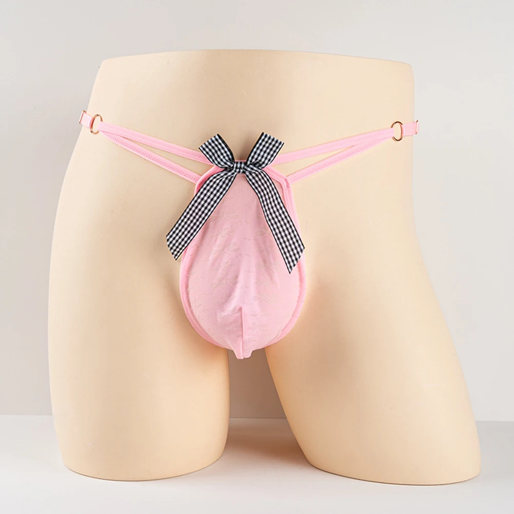 Men Sexy Sissy Jacquard Bow Men's Panties Briefs G-string Thongs Low Rise T-back G-strings Brazilian Underwear Sexy Lingerie 4