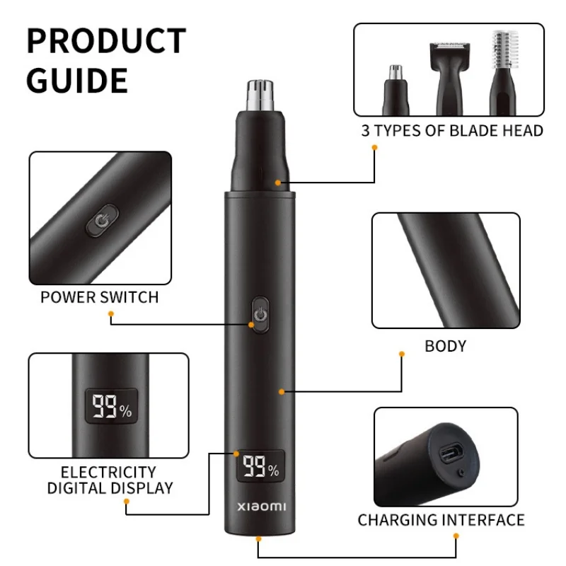 2025 XIAOMI New 3 in 1 Electric Rechargeable Nose Ear Hair Trimmer for Men Painless Sideburns Eyebrows Beard Hair Clipper Shaver