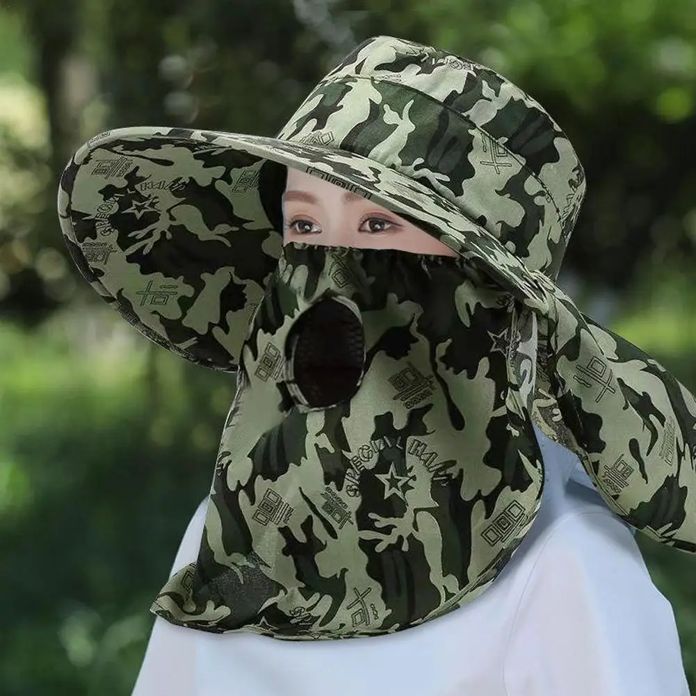 

Camouflage Sunscreen Cap Button Fixation Fishing Sunshade Tea Picking Photography Mask Shawl Breathable Outdoor Hiking Caps