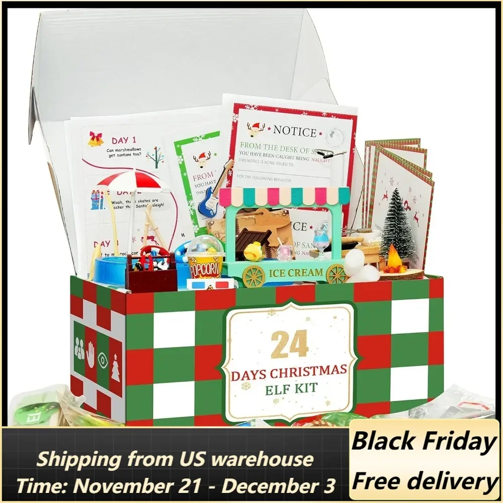 24-Day Chrismas Elf Kit Christmas Elf Adventure Kit 2024 with 24 Days Christmas Elf Scenes Idea Kit