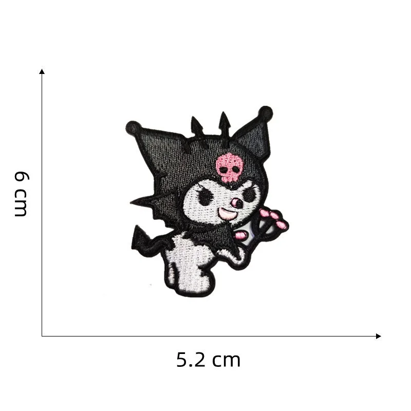 7 pezzi Anime Sanrio Kuromi applique autoadesiva per cucire vestiti per bambini termoadesivi su toppe ricamate fai da te Kwaii Coat Decor Badge