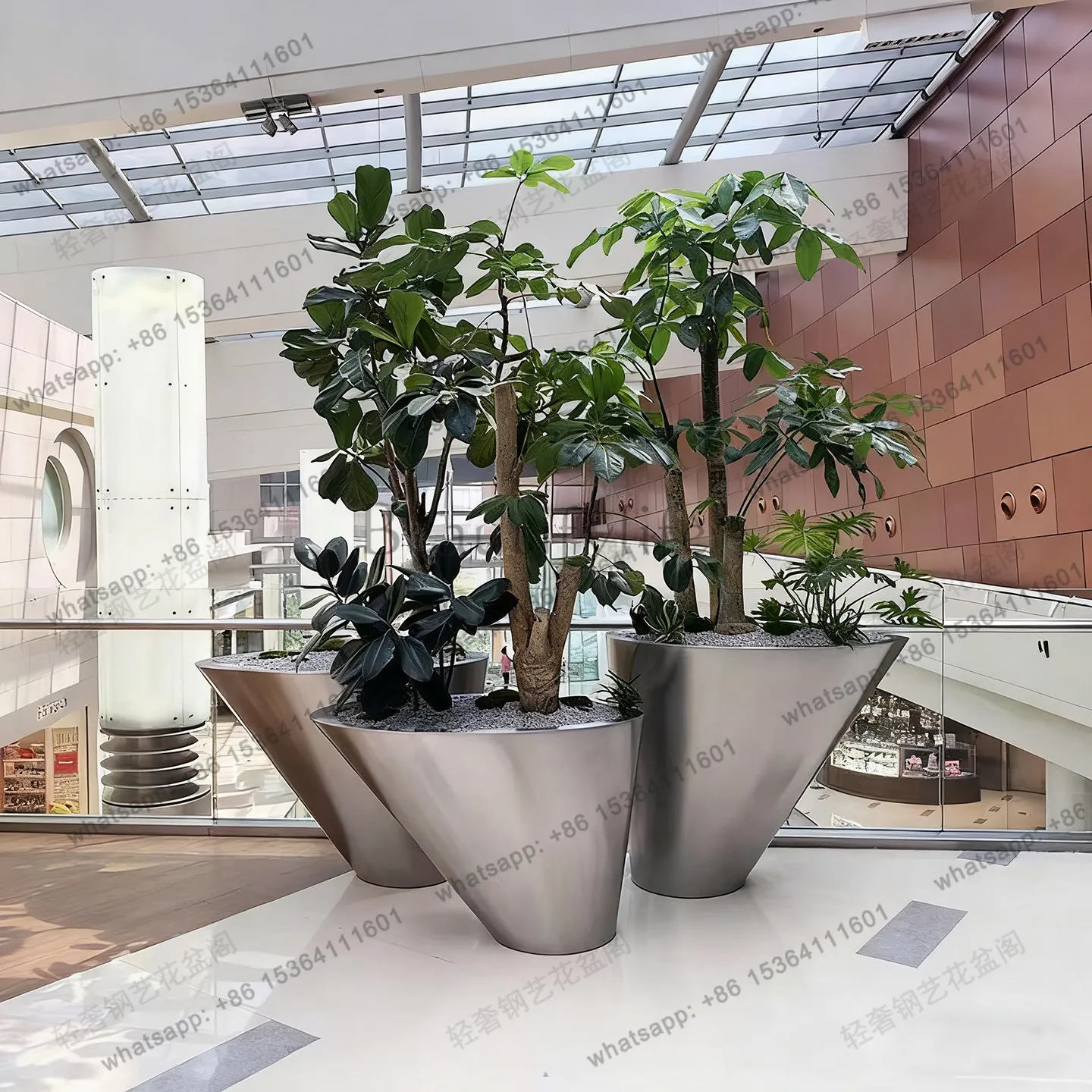 Customized indoor stainless steel flower device tapered metal floor-to-ceiling large flower device green plant combination pot