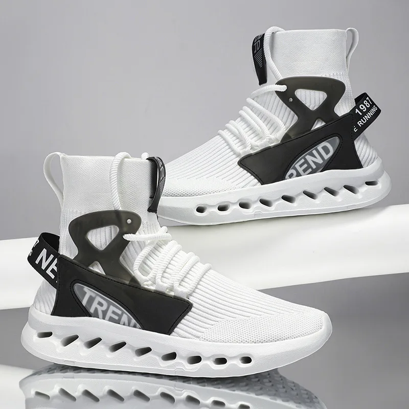 Trendy Men High Top Sock Shoes Breathable Mesh Thick Sole Trend Man Sneakers Fashion Youth Casual Running Sports Shoes for Men view 6