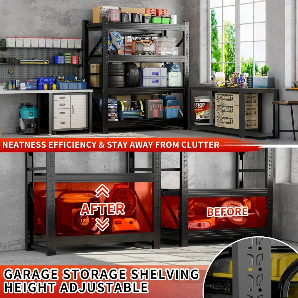 أرفف تخزين 5000 رطل، رفوف جراج مقاس 59 بوصة، وحدات رفوف قابلة للتعديل شديدة التحمل، أرفف جراج معدنية مكونة من 4 طبقات، غلاف صناعي