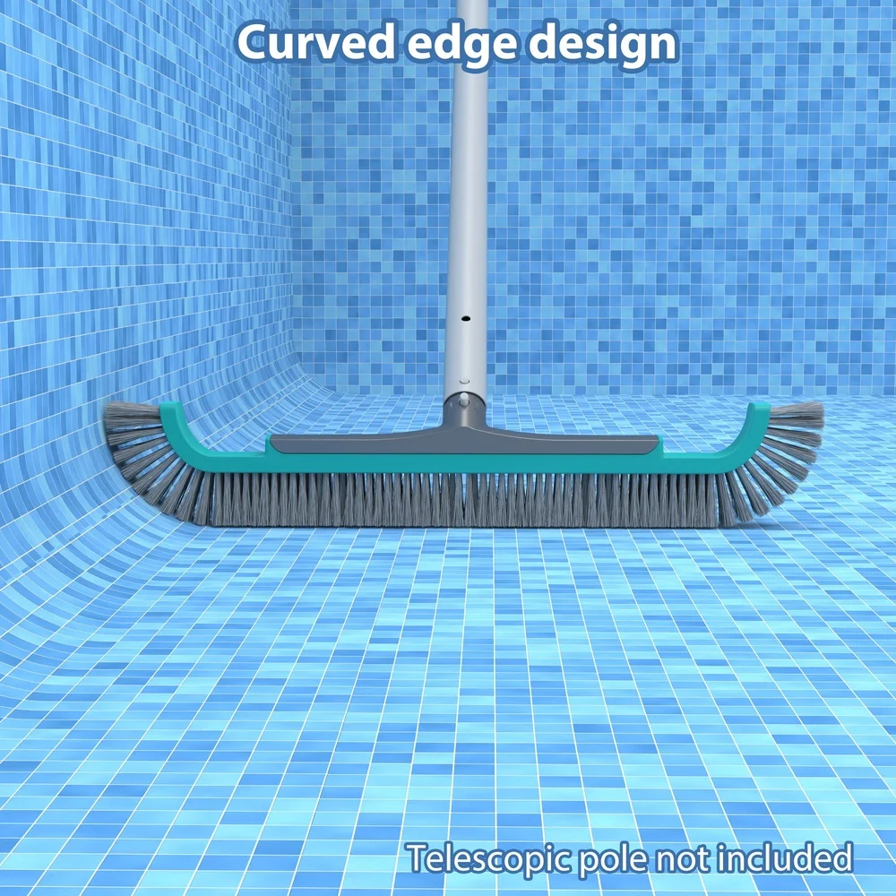 20 Inch Curved End Pool Brush with Extended Side Bristles Durable Aluminum Handle In Ground Above Ground Pools Spas Tubs