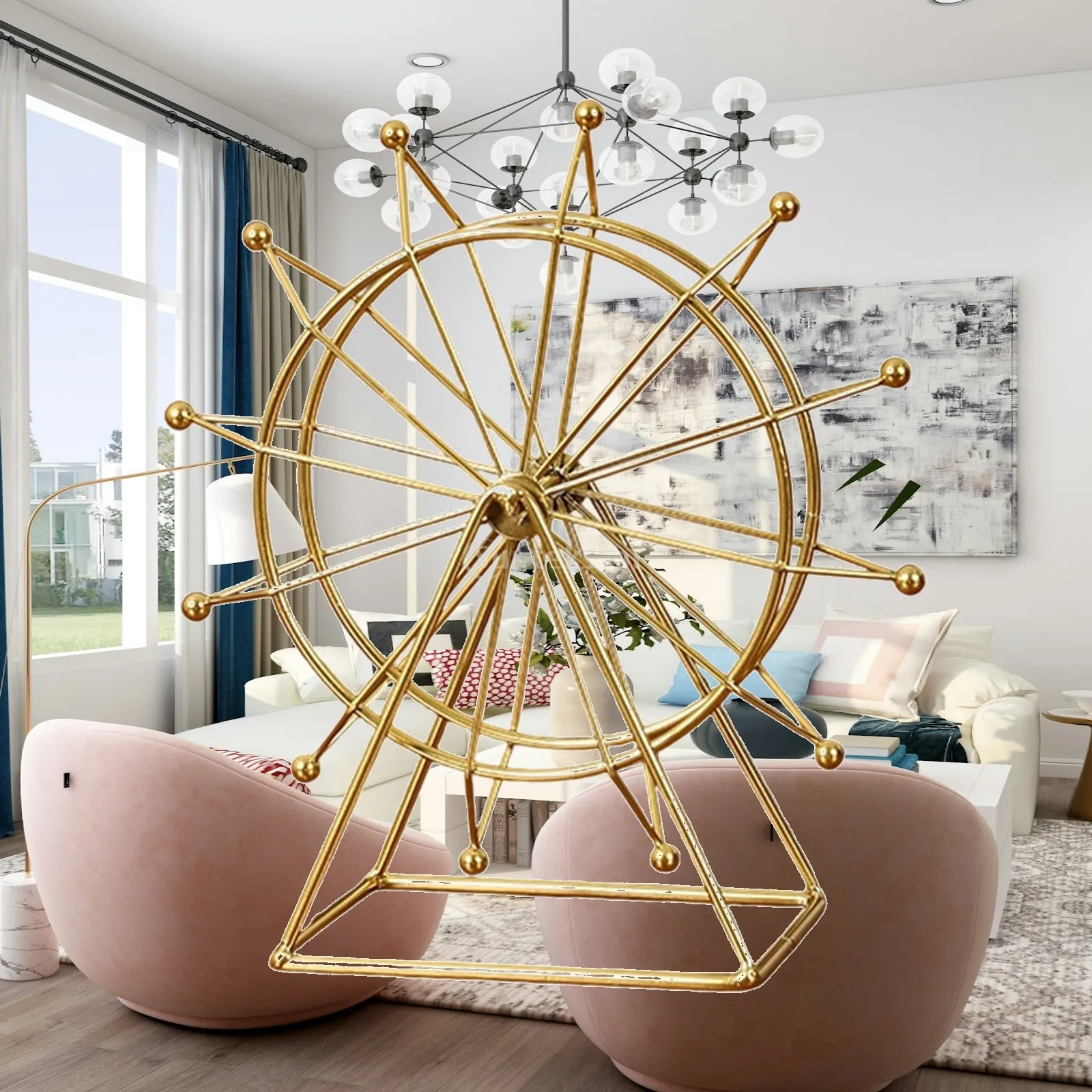 Luxury Ferris Wheel Decoration Gold Metal Crafts Ornament for Study Hotel Lobby Desk Shelf Modern Creative Gift