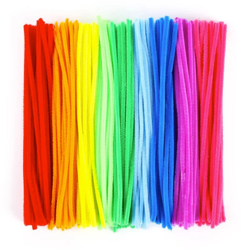 100PCS Colorful Chenille Stem Twisted Rod Wool Root Fluffy Bar Iron Wire DIY Handcraft Twisting Decorations Pipe Cleaners Plush