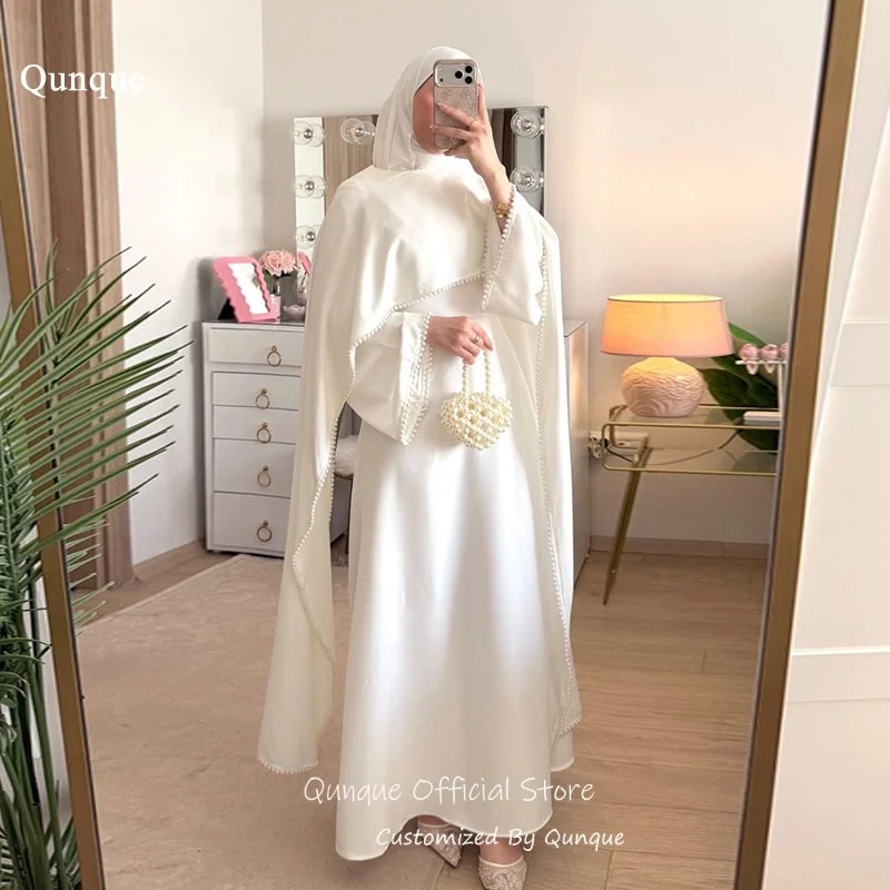 

Qunque Saudi Arabia Bride Wedding Dress Modeat Long Sleeves Evening Dresses Pearls A Line Maxi Vestido De Novia Boda Customized
