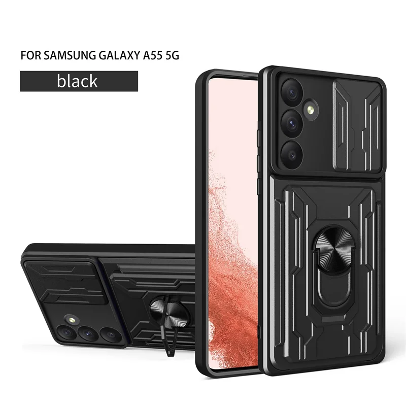 For Samsung Galaxy A55 5G Magnetic Ring Holder Card Slot Phone Cases For Samsung A55 A 55 GalaxyA55 Shockproof Armor Back Cover