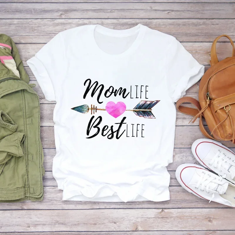 Super Mama Mom Pattern Printed Short Sleeve White T Trendy Casual Crewneck Girl T-shirt Aesthetic Clothes  Pro Choice  Tops