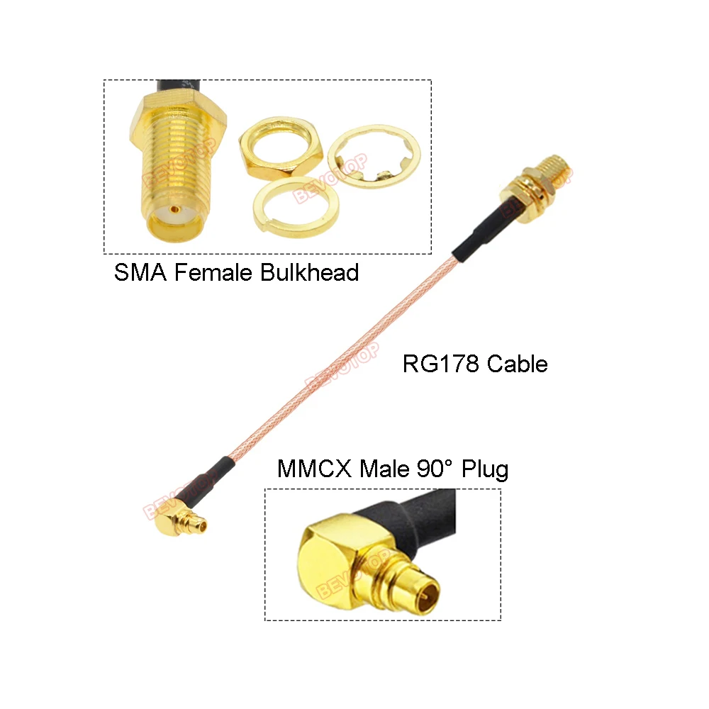 Câble SMA vers MMCX 10 pièces/uno RP-SMA / SMA femelle vers MMCX mâle droit 180 °/angle droit 90 ° prise RGsacrifice Pigtail RF cavalier coaxial