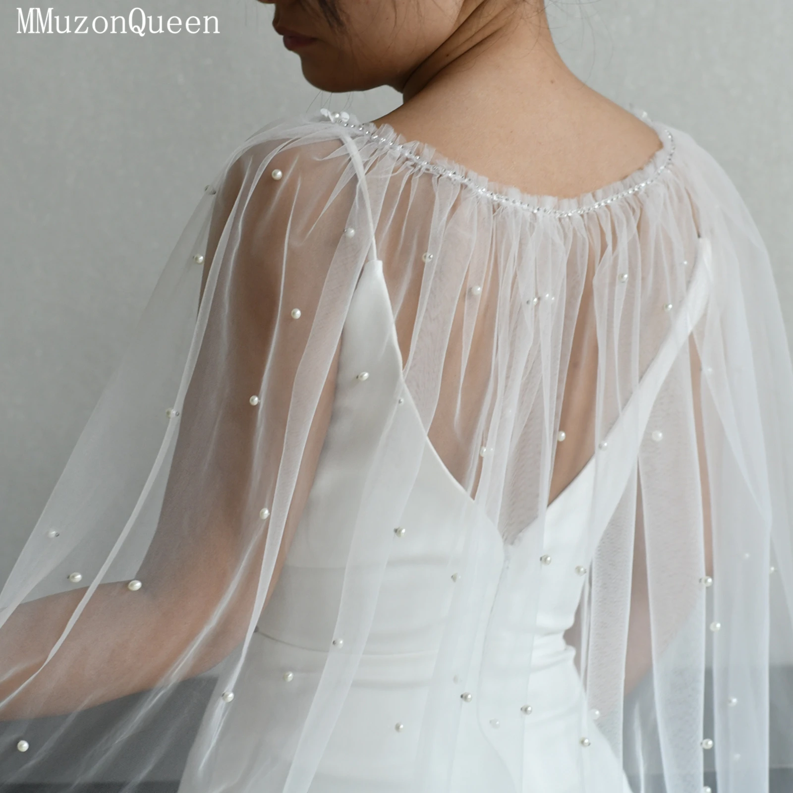 

Женская летняя накидка-шаль TOPQUEEN VG78 из тюля с жемчугом, длинная, с шлейфом, для вечерних мероприятий и свадеб, оптовая цена