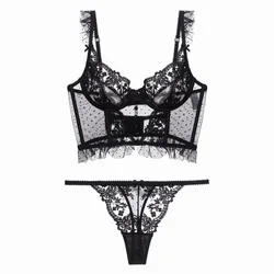 Women Sexy Bra Set Lace Thin Lingerie Set Mesh See Through Underwear Ladies Ventilate Bra and Panty Set