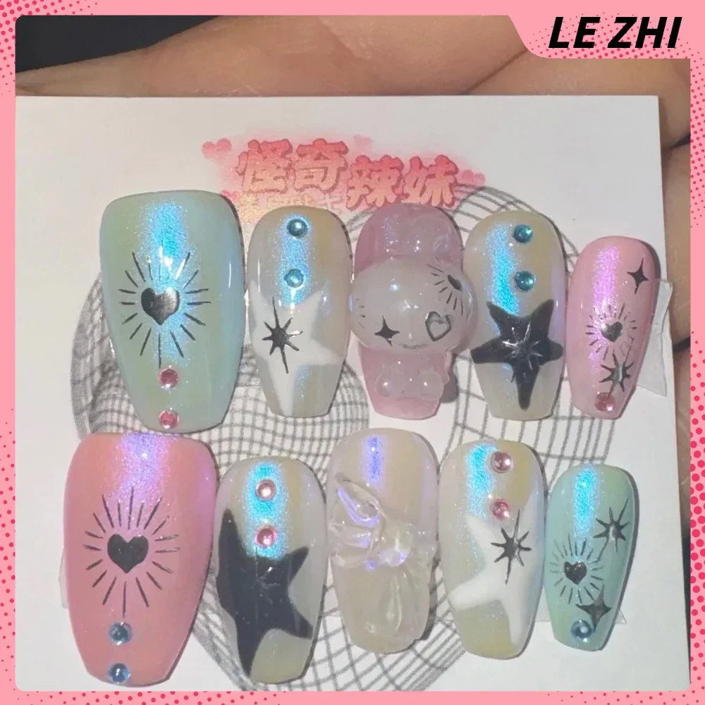 Square Customizable Artifical Press On Nails Spice Girl Y2K French Hello Kitty Star Detachable Reusable Nail Party Sticker