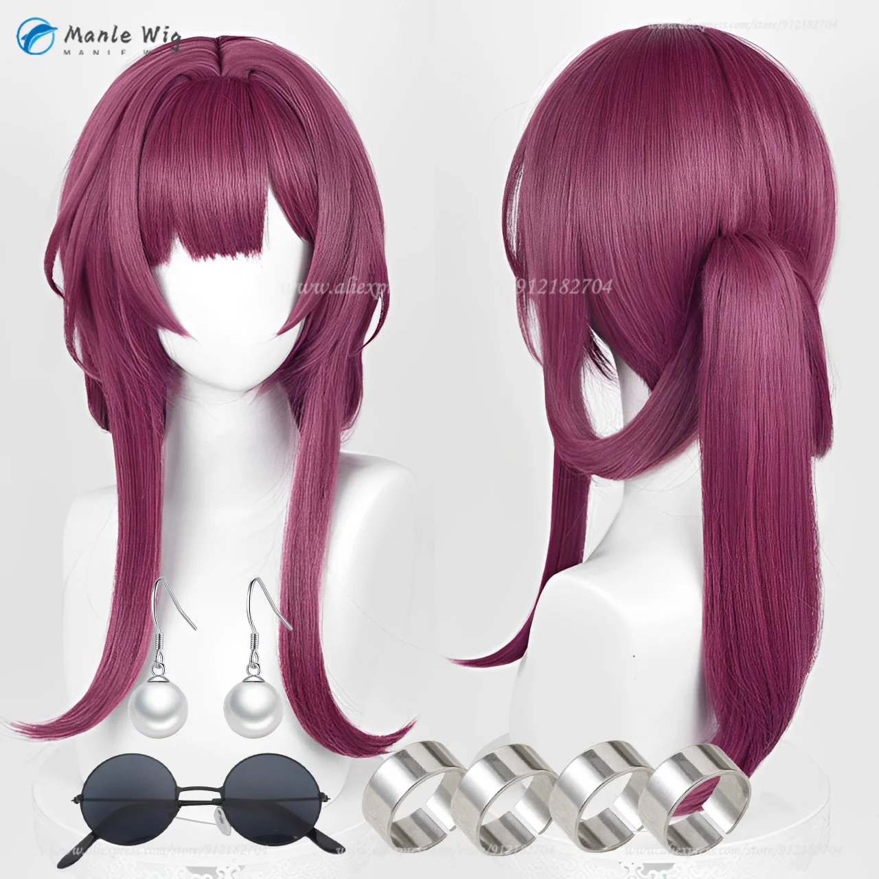 

Honkai Star Rail Kafka Cosplay Wig 43m Short Rose Purple Wigs With Ponytail Heat Resistant Synthetic Hair Anime Wigs + Wig Cap