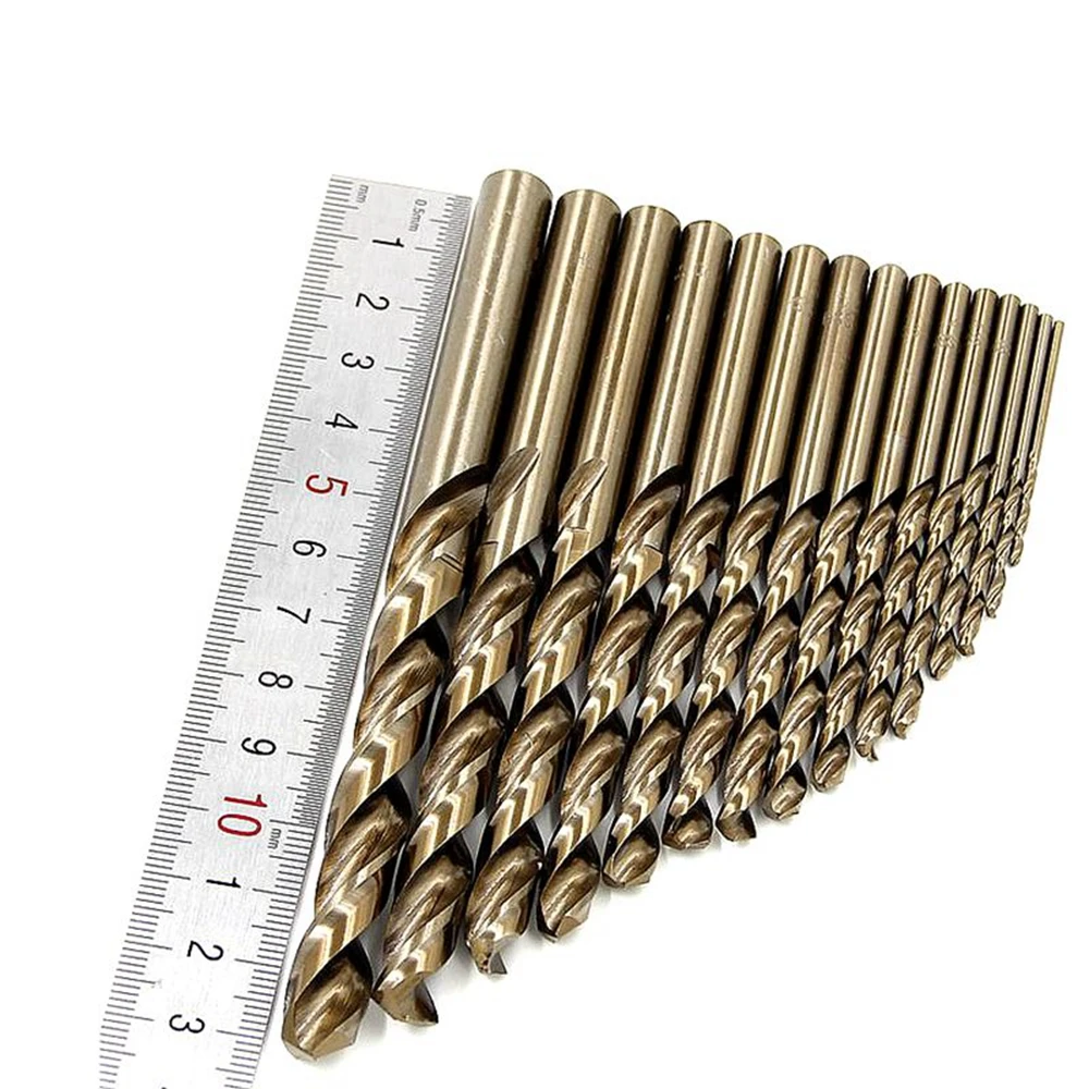 15Pcs HSS-CO 1.5-10mm HSS-CO M35 Cobalt Twist Drill Bit 40-133mm Length Wood Metal Drilling HSS CO Drill