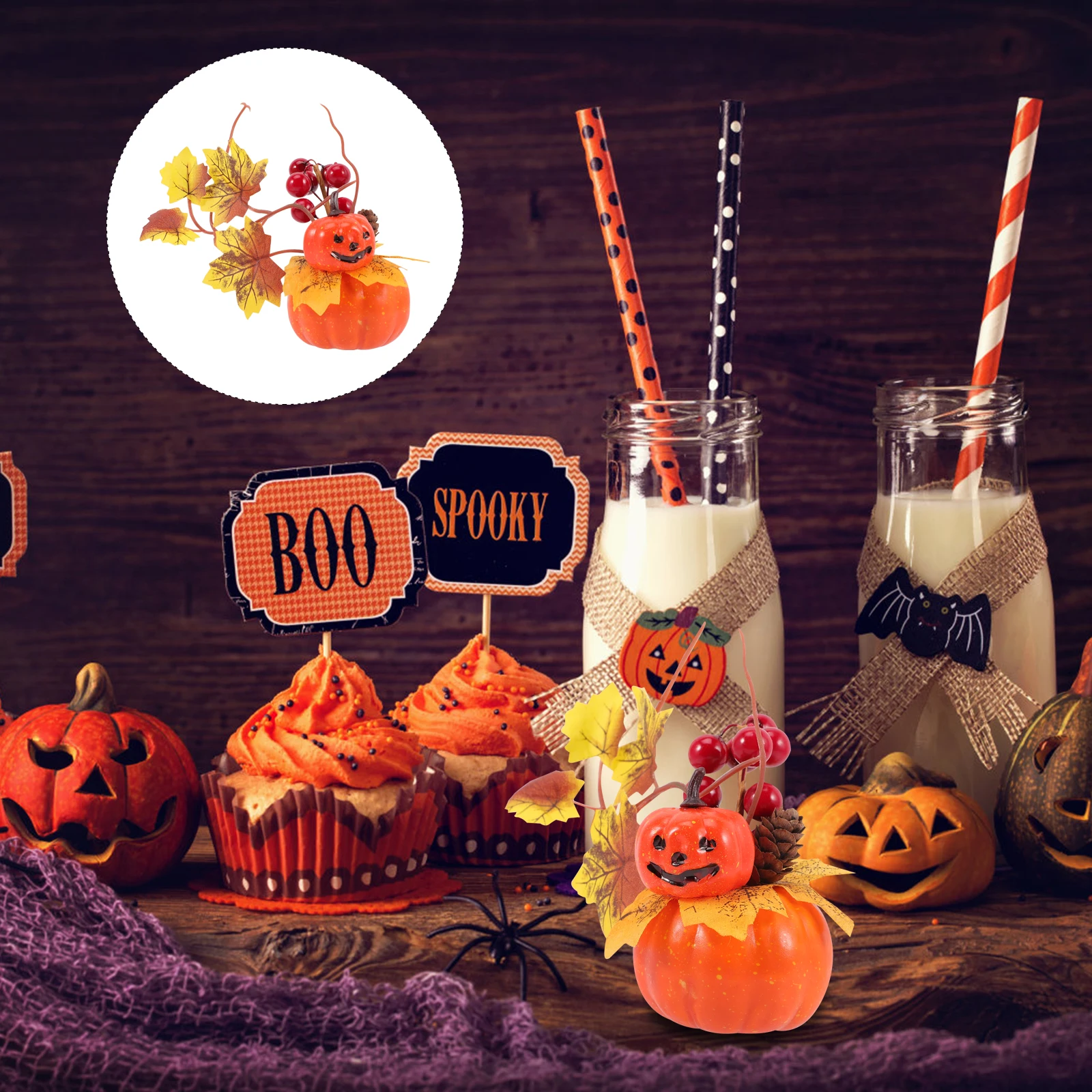 ديكور طاولة اليقطين الاصطناعي نابض بالحياة، زخرفة اليقطين العملية لزينة حصاد الخريف لعيد الهالوين وعيد الشكر #1