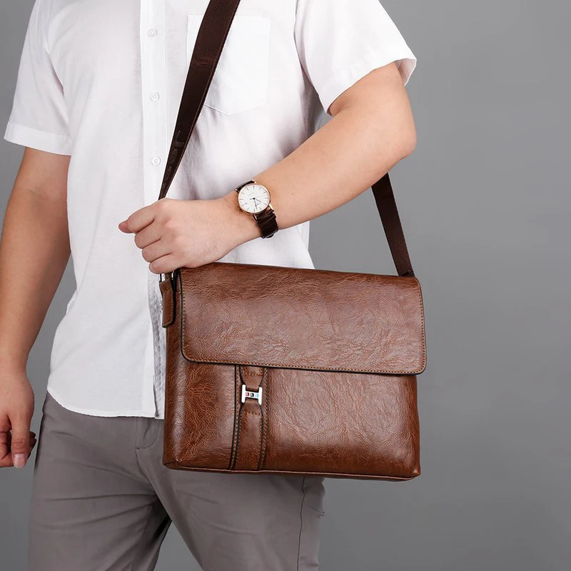 

PU Leather Men'S Briefcase Ipad Shoulder Executive Work Business Work Messenger Crossbody Tablet Side Male Designer Bag