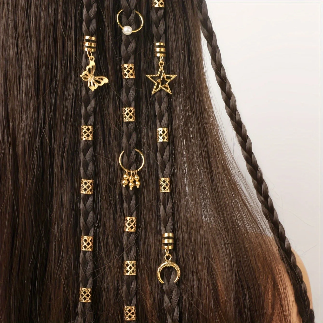 

25 Pcs Dreadlock Ancient Style Star Hair Ring Hollow Dreadlock Hair Ring Ear Cuff Set DIY Handmade Kit