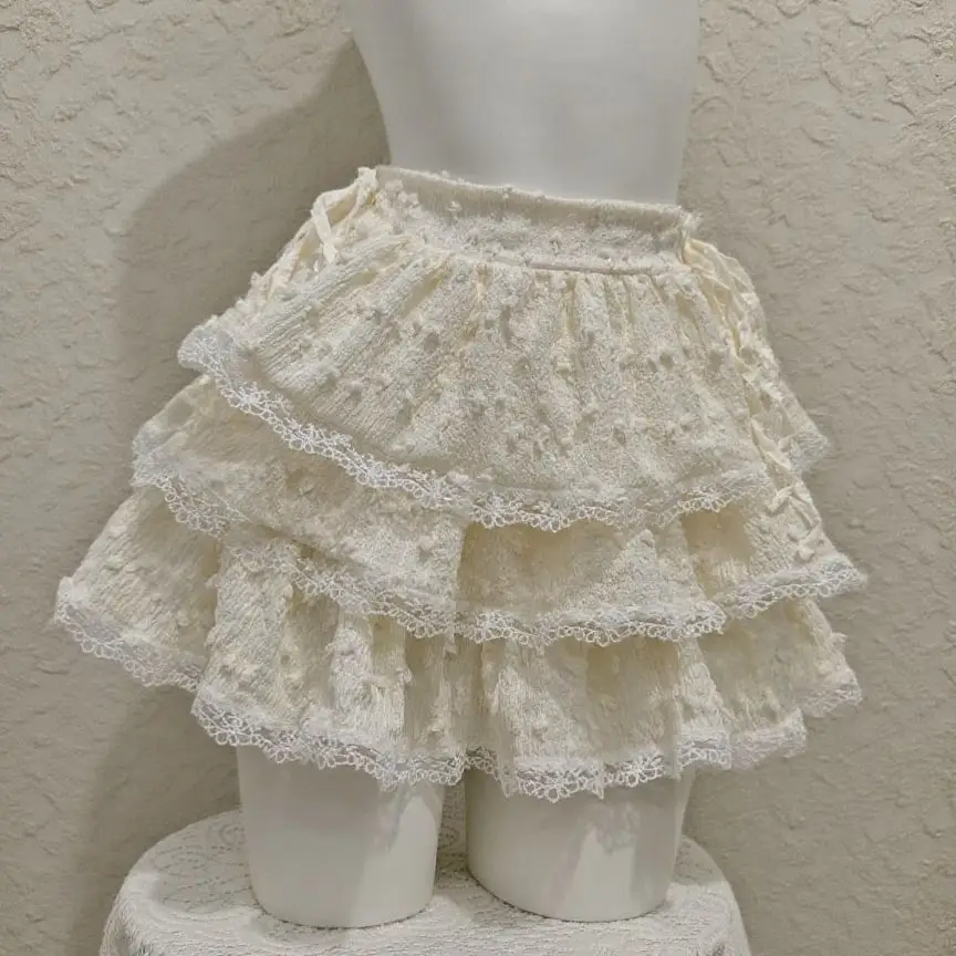 

Sweet Yellow Lace Trimmed f Skirt Women's Design Sensation High Waist Puffy Skirt Cake Sle Korean Version Commute Casual