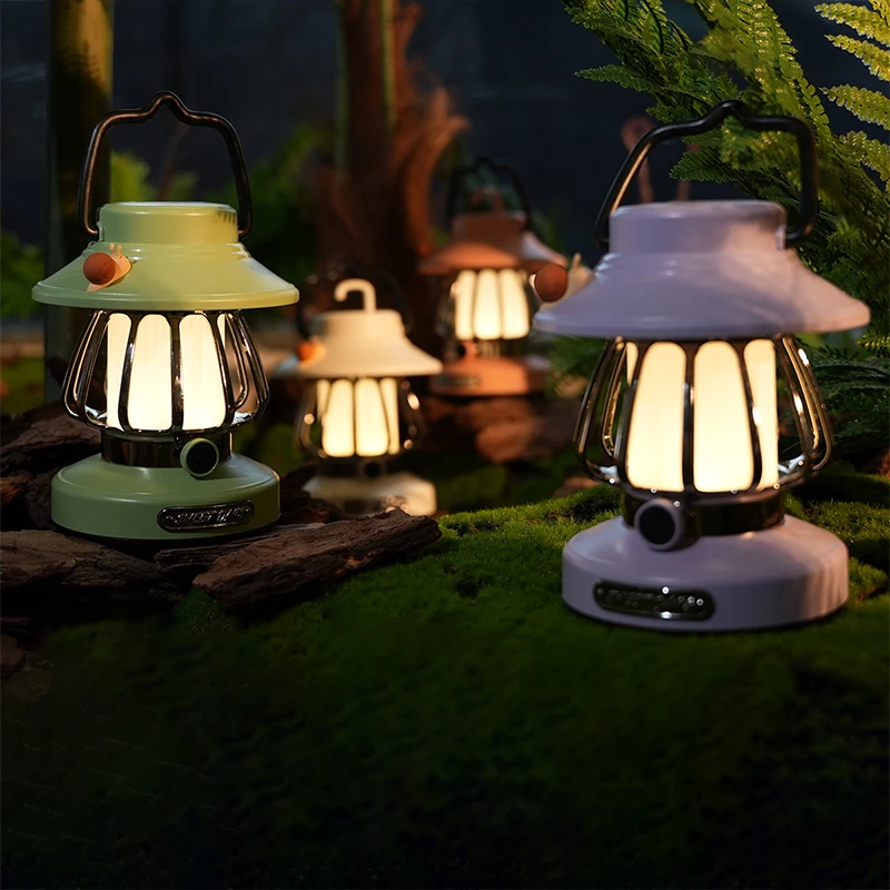 LED Camping Lights USB C Rechargeable 3 Colors Stepless Dimming Night Light Outdoor Portable Emergency Retro Camping Lamp