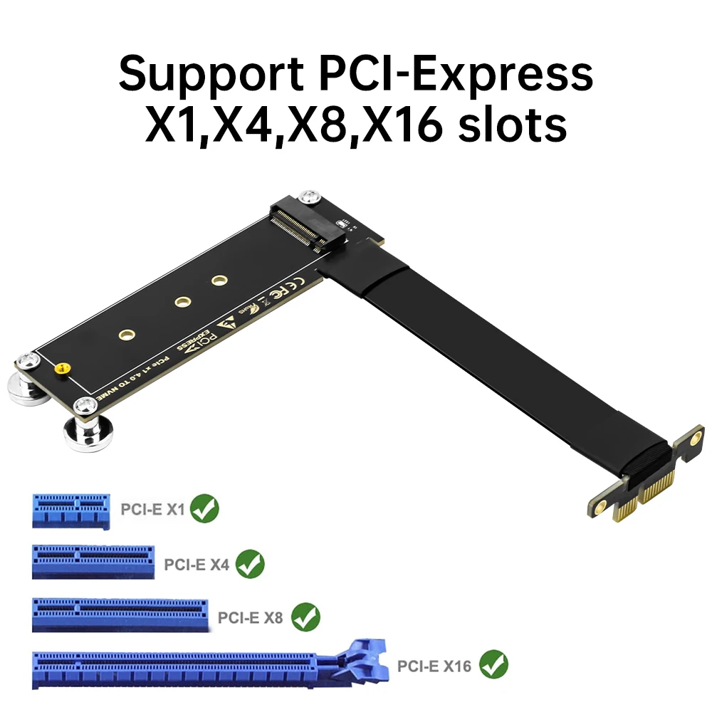 PCI-E 4.0 X1 to M.2 NVMe SSD Riser Card 90 Degree Right Angle 10CM Extension Cable M.2 NVMe SSD To X1 Support Desktop PC