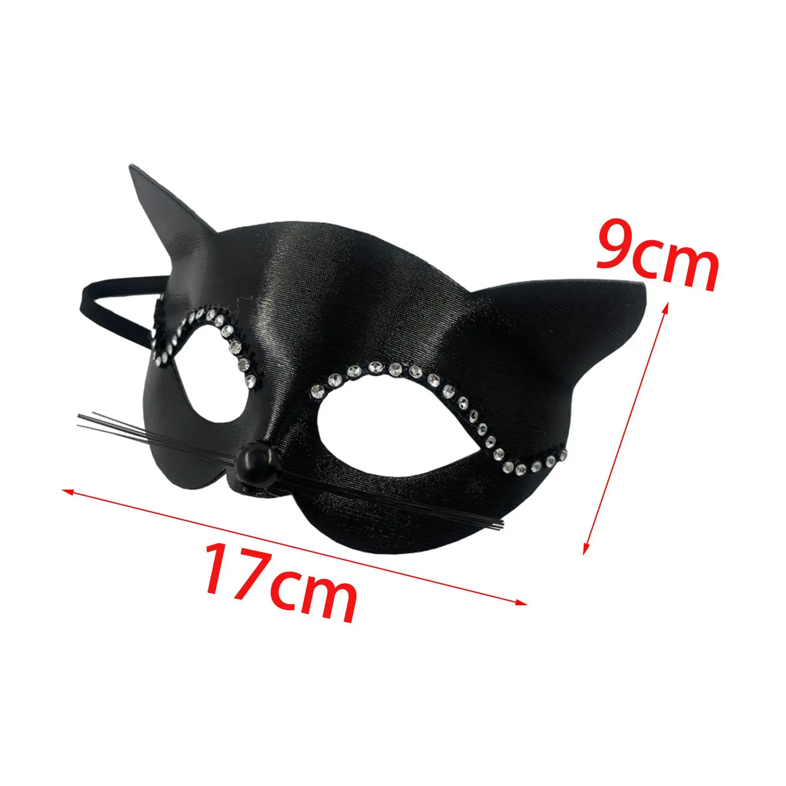 Black Cat Masquerade Props Elegant Rhinestone Costume Cat Mask Half Face Masquerade Domino for Women Carnival Halloween Event