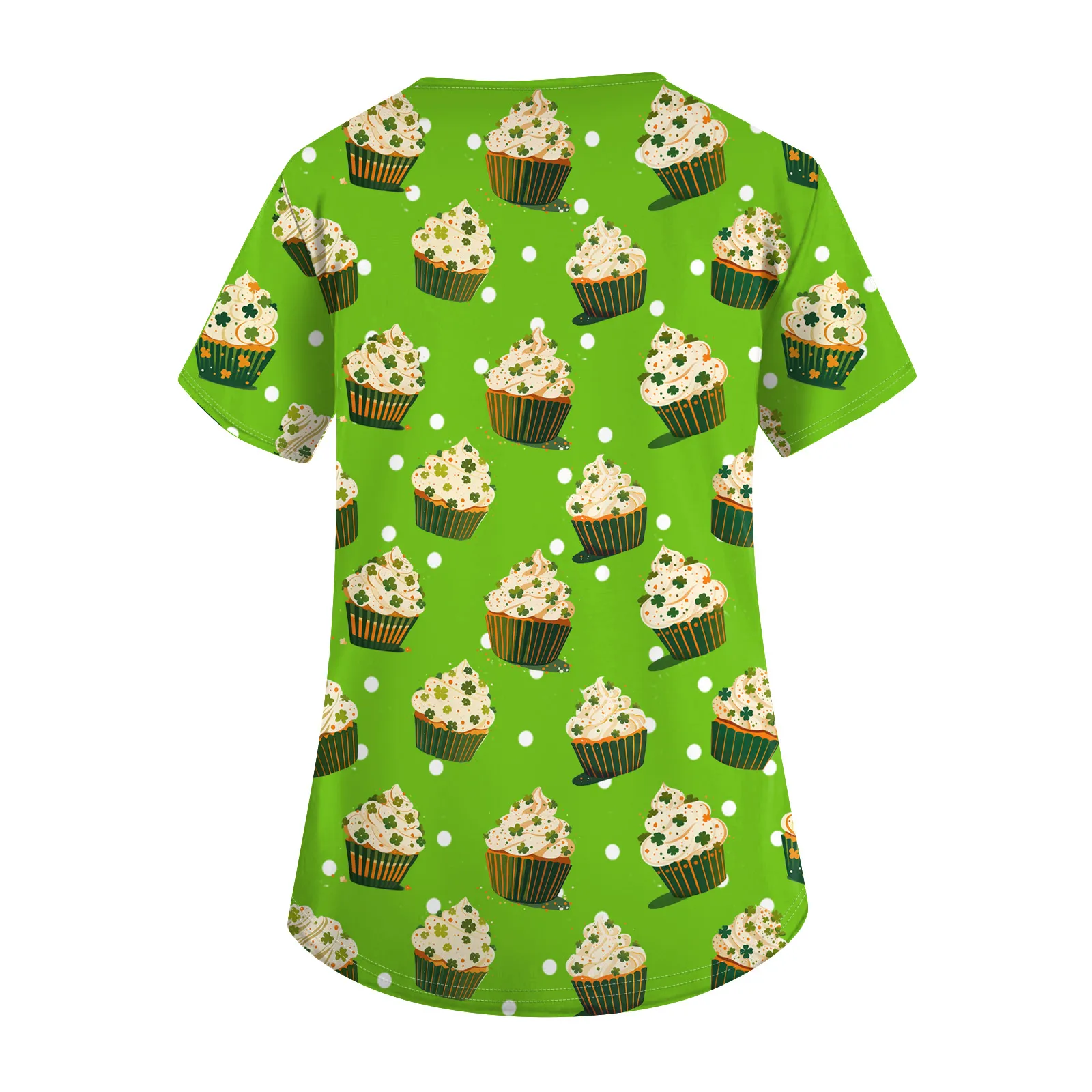 Uniforme médico feminino de manga curta com decote em V, bolsos duplos, fendas laterais, estampa do dia de São Patrício, uniforme de enfermeira, roupa de trabalho