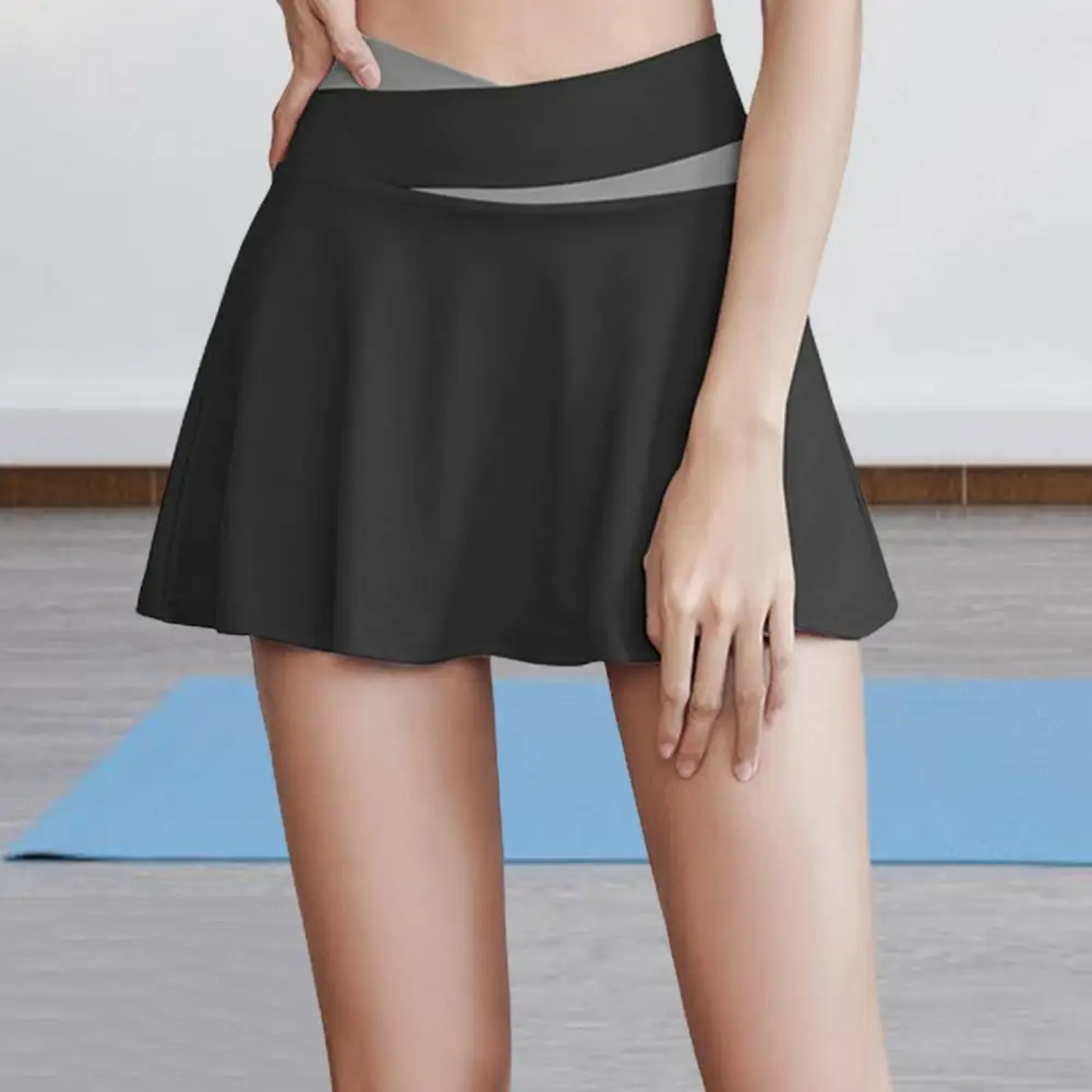 Picture 5: Inner Pocket Elastic Waistband Tennis Skirt Solid Color Quick Drying Women High Waist Mini Skater Skirt Sportwear 골프 스커트