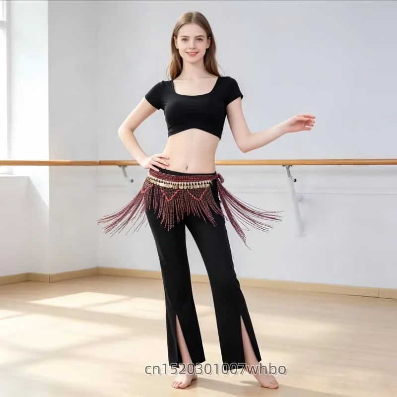 Luxury Belly Dance Performance Waist Belt Full Crystal Tassel Gold Coin Hip Scarf Oriental Dance Shimmy Hip Wraps Accessories