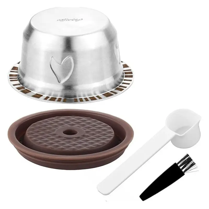 A44I-Reusable For Nespresso Vertuo Pop/Next/Plus Espresso Pod Refillable Coffee Capsule With Powder Tamper Spoon Brush 80Ml