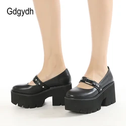 Gdgydh Lolita Shoes Fashion Belt Buckle Round Toe Spring Autumn Casual Ladies Shoes Mary Jane Pumps Solid Black Chunky Heels