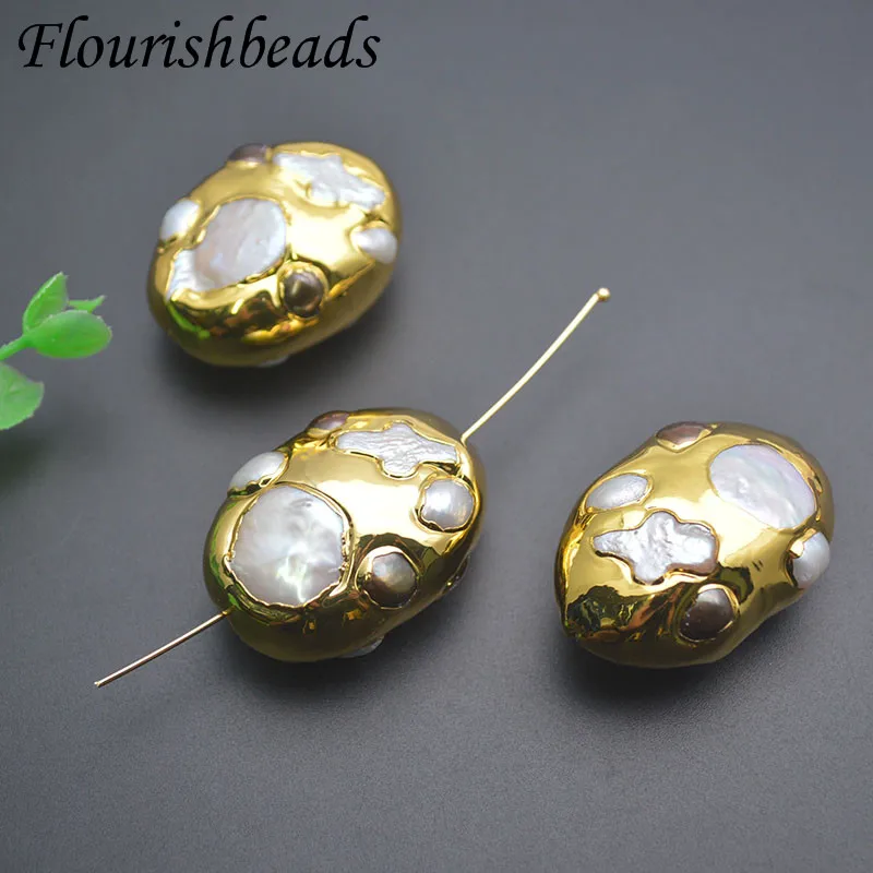 

5pcs Natural Pearl Baroque Gold Plated Beads Oval Shape Spacer Bead for Women DIY Fashion Necklace Jewelry Making