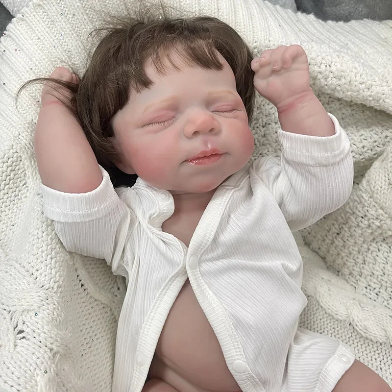 Muñeca Reborn de pastel de bebé con cuerpo de niña de vinilo completo de 48cm con pintura de múltiples capas de piel 3D con visible