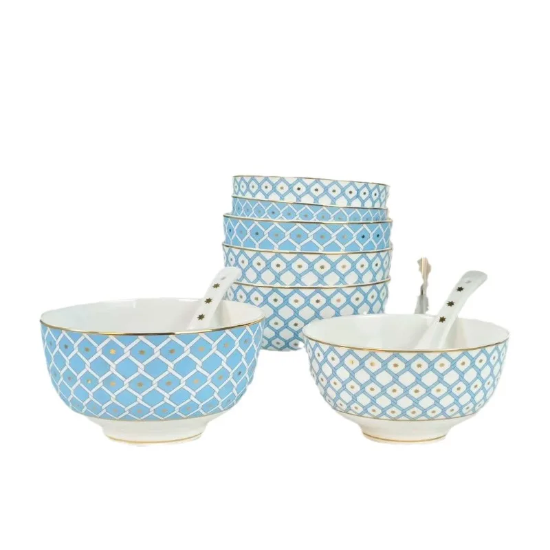 Porcelain blue series tableware, dishes set, light luxury and high-end household dishes, housewarming gift box