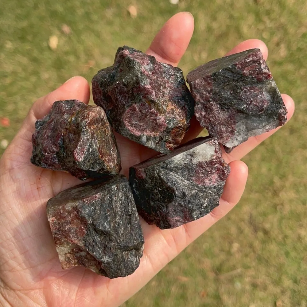 Natural Rough Garnet in Astrophyllite Stone Meditation Crystal Reiki Stone for Witchy Decor Healing Genuine Gemstone