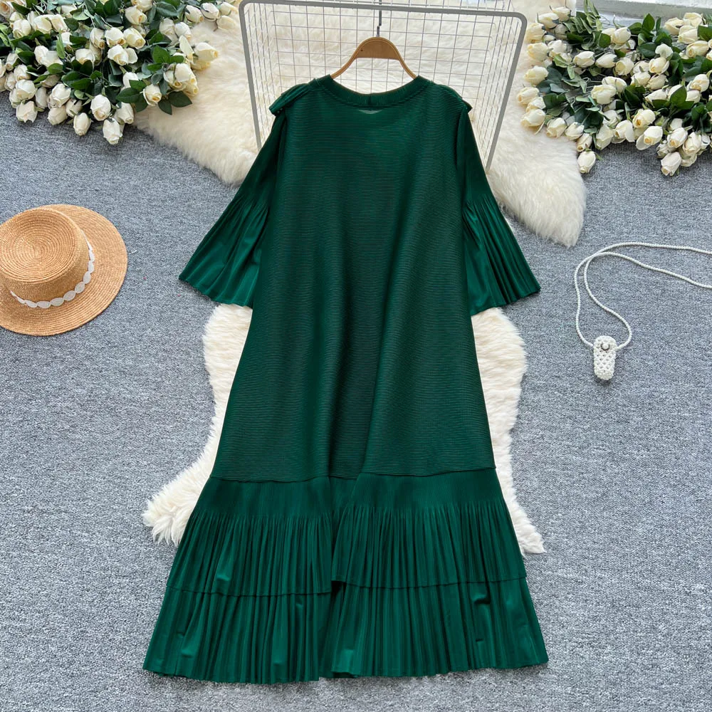 Chic sexy O-collo tridimensionale increspato fata A-line allentato estate donna Boho vestito estivo abbigliamento donna