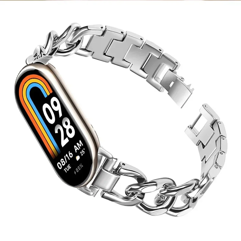 Novo aplicável a mi band 8 9 correias pulseira moda único-lap corrente de metal esporte feminino pulseira inteligente acessórios de substituição
