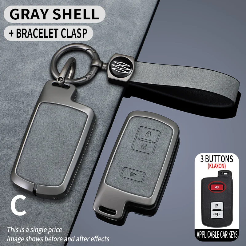 Metal+Leather Car Key Case Cover For Toyota Auris Camry RAV4 Avalon Yaris Verso 2012 2013 2014 2015 2016 2017 2018 Key Accessory view 5