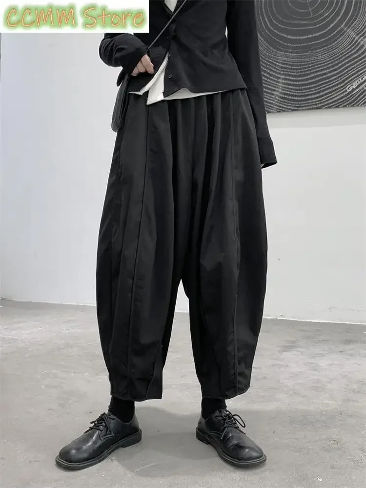 

Брюки женские с высокой эластичной талией, короткие длинные широкие штаны, свободные модные штаны, черные, на весну-осень