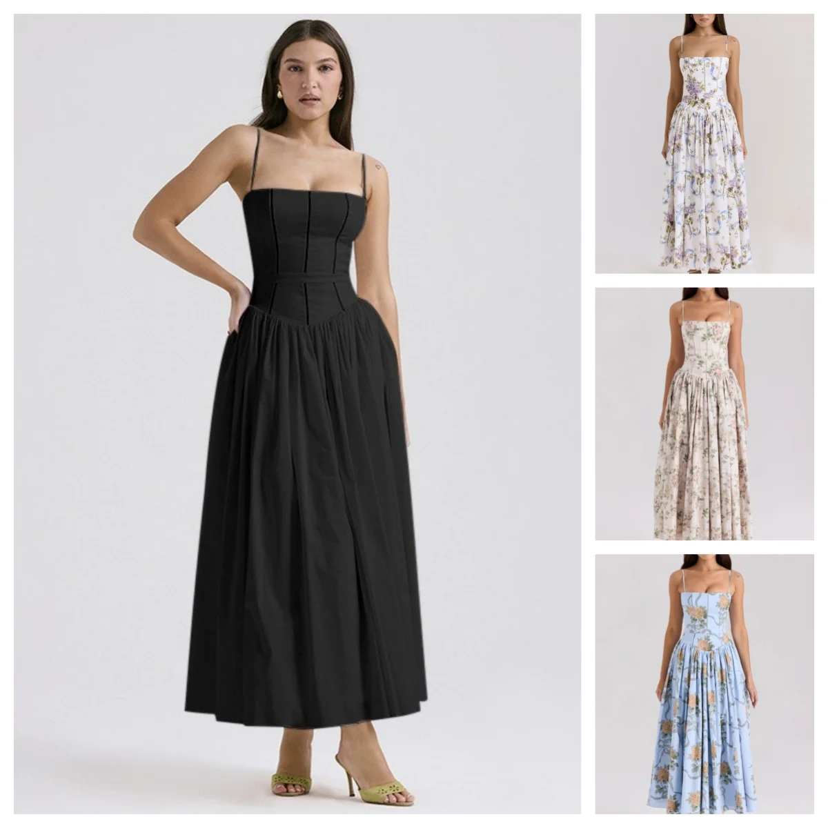 Blumendruck-Trägerkleid für Damen, Sommer 2026, schmal geschnitten, ärmellos, rückenfrei, Maxikleid, Strand- und Partykleid, Vestidos