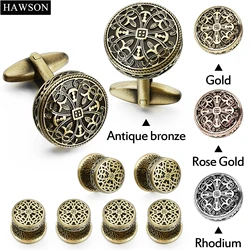 Button Covers For Mens Shirts with Vintage Enamel Hollow Pattern,Tuxedo Shirt Cufflinks and Studs for men,Wedding Accessories