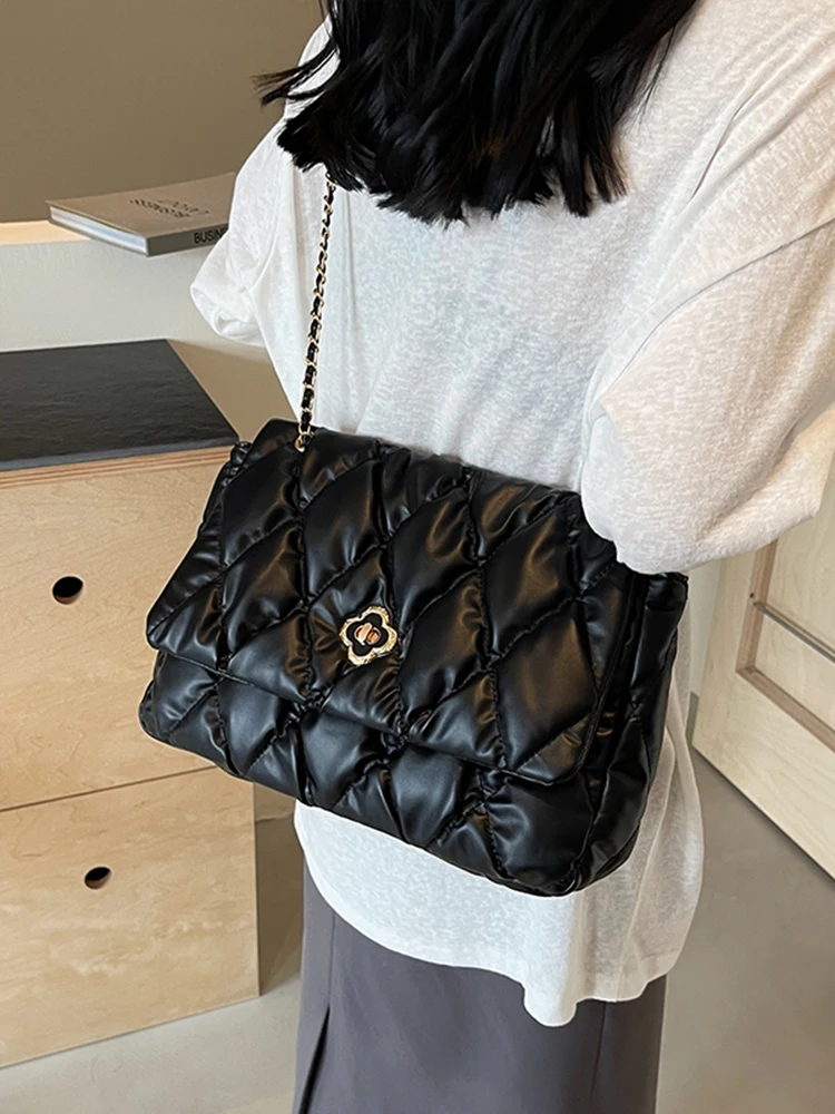 Diamond Lattice Chain Bag Shoudler Crossbody Bag for Women 2024 New Soft Vegan Leather Trendy Clutches Lady‘s Messenger Bag