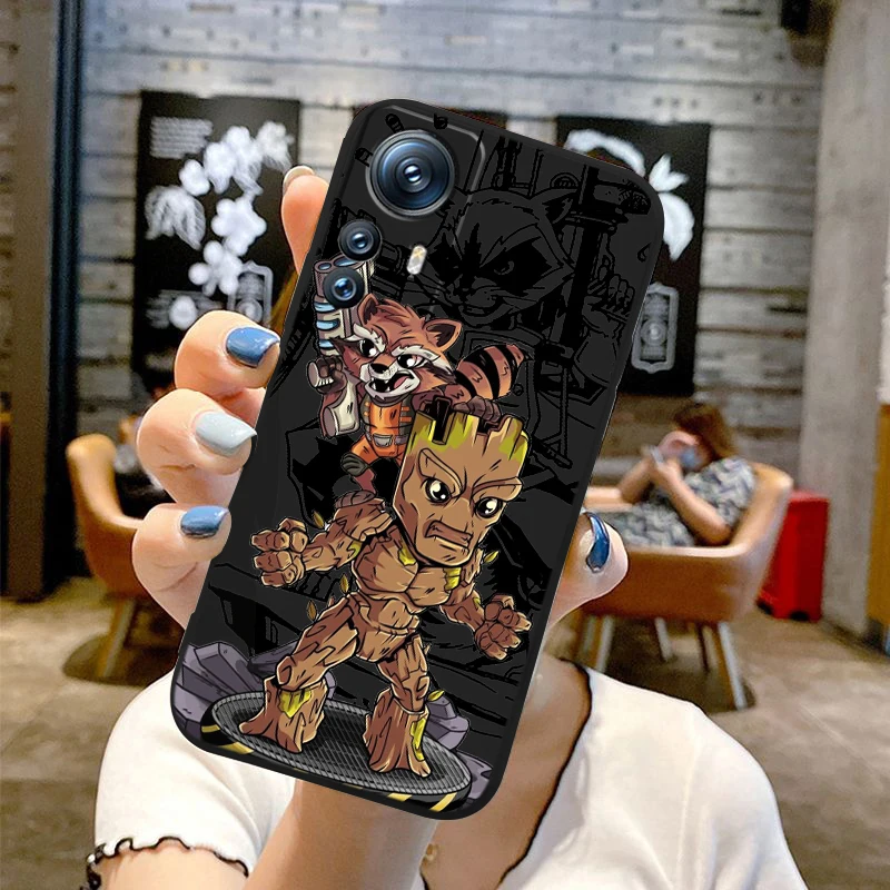 Marvel Rocket Bear Cartoon Cool Liquid Left Rope For Xiaomi Mi 14 13T 13 12T 12 11T 11i 11 A3 10T 10 9 Pro Lite Ultra 5G Cover