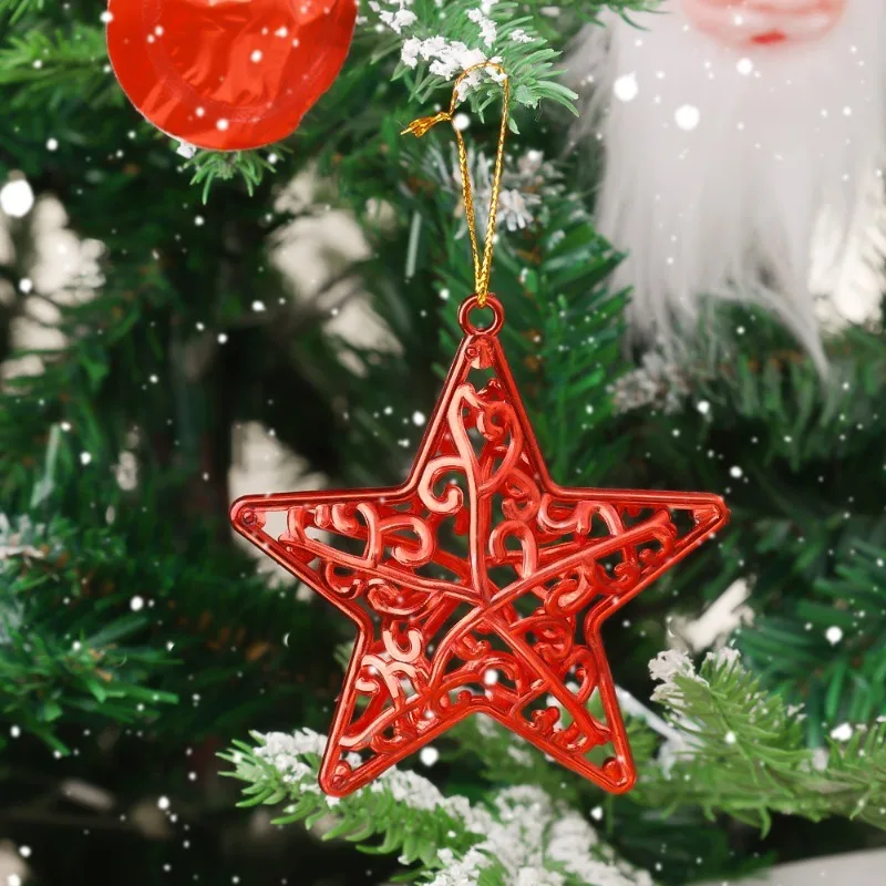 4/20PCS Hollowed Out Star Pendant Gold Silver Red Five-pointed Star Xmas Tree Hanging Ornaments New Year Home Party Decor Supply