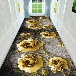 Classical Corridor Carpets Hallway Decor Golden Rose Long Runner for Aisle Passageway Decoration Home Red Carpet Washable Mats